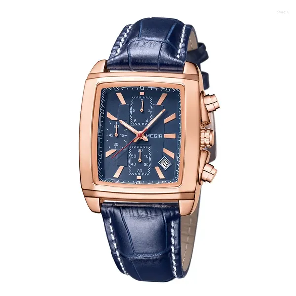 Montre-bracelets Fashion Men's Watch Luxury Le cuir mécanique mécanique de bracelet Blue Watch Band Men Outdoors Corloge sportive