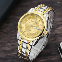 Polshorloges Fashion Men's Watch Luxe mannelijke 3d Romeinse Diamond polshorloge Week Kalender Quartz Horloges Party Leisure Business