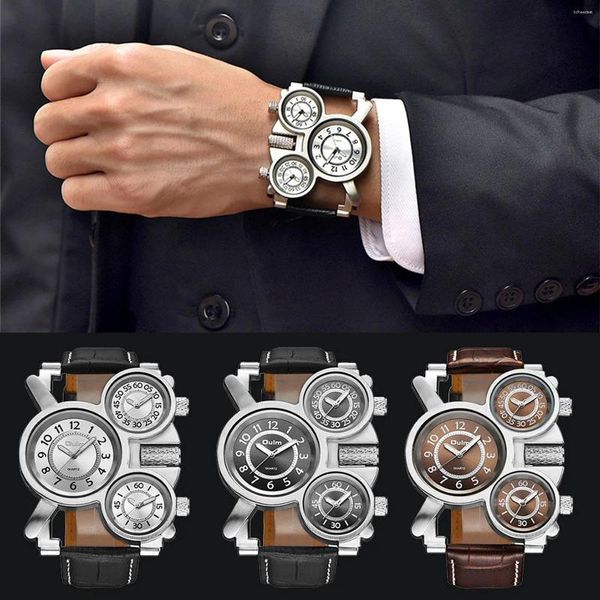 Relojes de pulsera Reloj de pulsera para hombre de moda Esfera redonda única Hora Minuto Segunda pantalla Reloj de cuarzo Reloj Correa de cuero de alta calidad