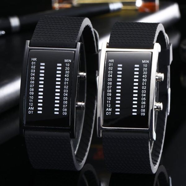 Montres-bracelets Mode Hommes Femmes Luxe Couple Modèles Explosions Silicone Double Rangée Llights Binaire LED Montres Électroniques Horloge