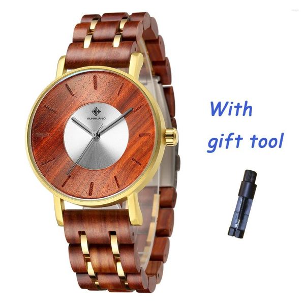 Montre-bracelets Fashion Men de la mode montres en bois Mélange de sandale en acier Wood Bamboo Watch For Man Strap Quartz Wristwatch Relogio en acier inoxydable