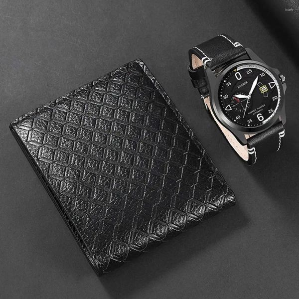 Montre-bracelets Fashion Mens Date Watchs Business Wallet Set Quartz Watch Watch Classic Male Casual Leather Black Reloj Hombre