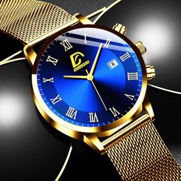 Horloges Mode Heren Minimalistische Horloges Luxe Roestvrijstalen Gaas Riem Quartz Polshorloge Mannen Business Casual Klok Relogio Masculino