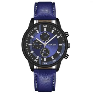 Montres-bracelets mode hommes sport cadran numérique trois yeux montres luxe Couples Quartz montre-bracelet pour hommes décontracté cuir Reloj Hombre