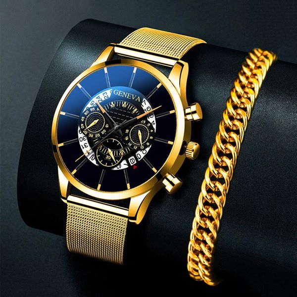 Relojes de pulsera de moda para hombre, relojes de lujo con correa de malla de acero inoxidable, reloj de pulsera de cuarzo para hombre, pulseras informales de negocios, reloj Masculino