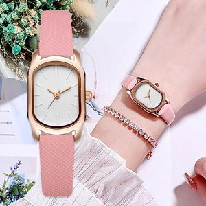 Montre-bracelets Fashion Rose Cuir Belt Watches for Women Simple Barrel Dial Dames Robe Quartz Watch Bracelet Casual Fine Band Wristwatch