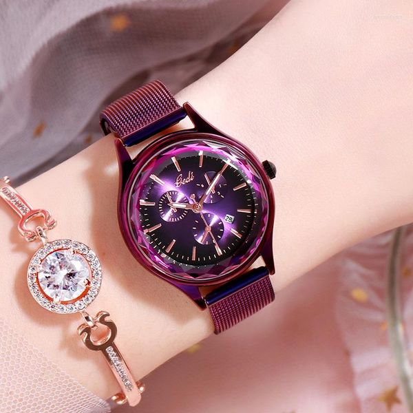 Montres-bracelets mode violet femmes montres élégant 30M étanche tenue décontractée montre pour dame GEDI horloge en acier inoxydable
