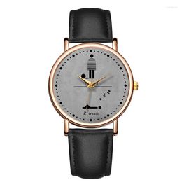 Montre-bracelets Fashion Quartz Watch for Girl Gear Sunine Leather Ladies Round Round Moda horloge moda Reloj Hombre