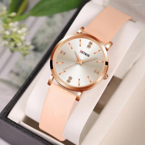 Relojes de pulsera Reloj de cuarzo de moda para mujer, estilo minimalista, relojes de pulsera de cuero rosa, reloj deportivo informal para mujer, reloj femenino