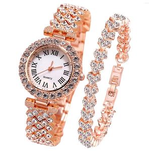 Horloges Mode Romeins Patroon Diamant Ingelegd Dameshorloge Quartz Armband Elegante Vrouw Reloj