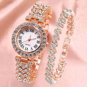 Montre-bracelets Fashion Roman Scale Watch Set Rhinestone Ladies Bracelet Women's Luxury Wristwatch Corloge féminine Relogio Mujer