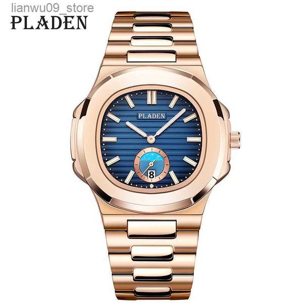 Montres-bracelets Mode Montres en or rose pour hommes Top Marque Pleine acier Lune Décoration Montres à quartz Business Lumineux Plongée Auto Date Horloge NewQ231123