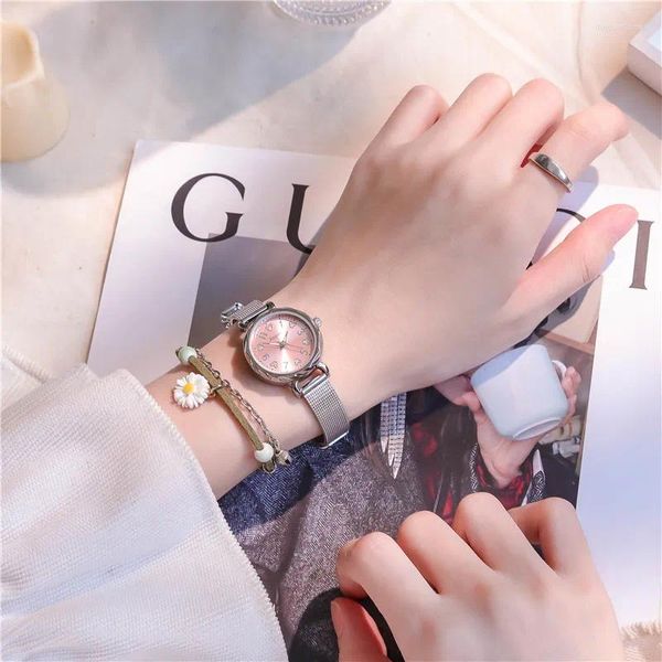 Relojes de pulsera Moda Redondo Cuarzo Mini Dial Relojes de pulsera casuales Correa inoxidable Reloj de moda Reloj de pulsera impermeable para mujeres