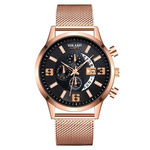 Relojes de pulsera Moda Cuarzo redondo Deporte Calendario Dial Reloj de pulsera informal Correa de red inoxidable Reloj de moda Reloj de pulsera impermeable para hombres