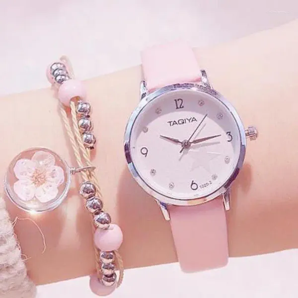 Montres-bracelets Mode ronde Quartz inoxydable cadran numérique décontracté montres bracelet en cuir horloge à la mode pour montre étanche femmes