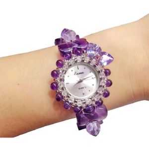 Montres-bracelets Mode Écolière Étudiant Bracelet Montre Pour Femmes Nature Améthyste Quartz Montre-Bracelet Violet Cristal Bijoux CadeauxMontres-Bracelets