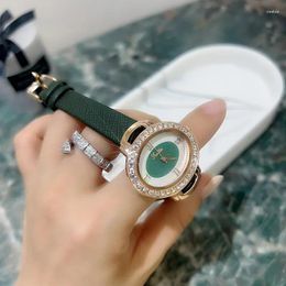 Polshorloges Fashion Simple Diamond Oval Dial Green Leather Riem Quartz Women's Watch Accessories For Women Small Elegant Woman Luxe