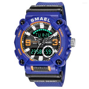 Montres-bracelets Mode Smael Top Marque Sport Hommes Étanche 50m LED Chronographe Horloge Électronique Double Fuseau Horaire Quartz Montres Militaires