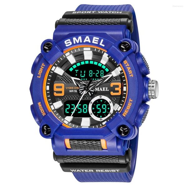 Relojes de pulsera Moda Smael Top Brand Sport Hombres Impermeable 50m LED Cronógrafo Reloj electrónico Zona horaria dual Relojes militares de cuarzo