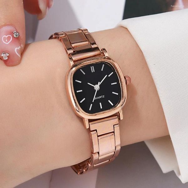 Montres-bracelets Mode Bande d'acier Cadran carré Montre Femme Rose Or Quartz Rétro Casual Dames Montre-Bracelet