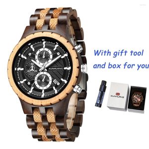 Polshorloges modestijl heren sport horloges mix sandaal houten bamboe horloge voor man houten riem kwarts polshorloge chronograaf relogio