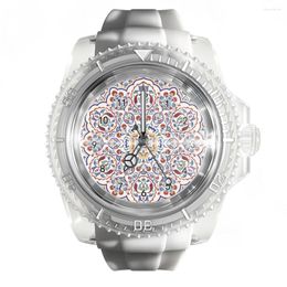 Montres-bracelets Mode Silicone Transparent Montre Blanche Géométrique Mandala Montres De Sport À Quartz Pour Hommes Et Femmes