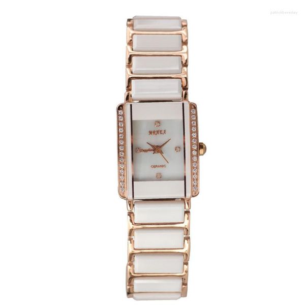 Relojes de pulsera Moda Tendencia Ultra-Delgado Cuadrado Dial Blanco Cerámica Reloj de mujer Correa delgada Impermeable Pequeño