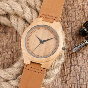 Montres-bracelets Mode Unisexe Poignets Montres Quartz En Cuir Casual Simple Montre Hommes Et Femmes À La Main En Bois Horloge Femme Homme Bambou Cadeaux