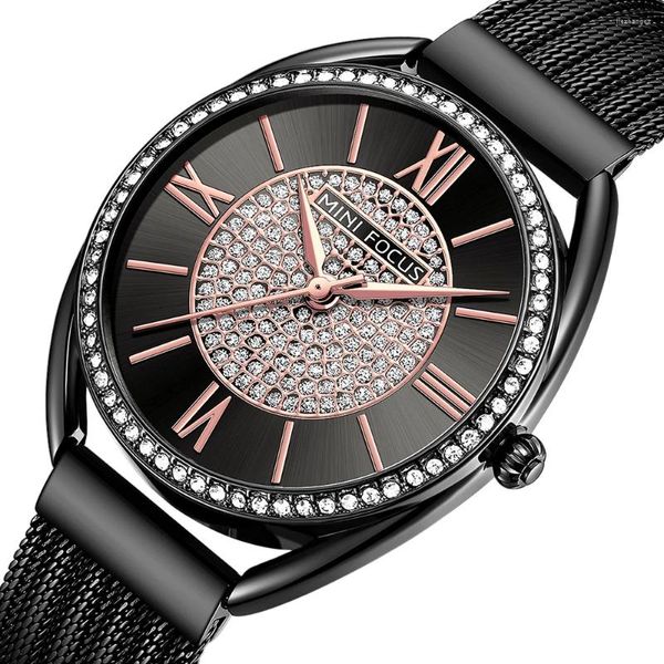 Montres-bracelets Montre de mode pour femmes Wriswatch Casual Quartz Dames Montres Bracelet en acier inoxydable noir 042505