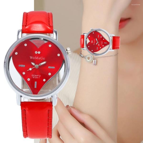 Montres-bracelets Montres de mode pour femmes Creative Forme de coeur Montre à quartz de luxe Bracelet en cuir Bracelet Dames Horloge Cadeau Moda Mujer Montre