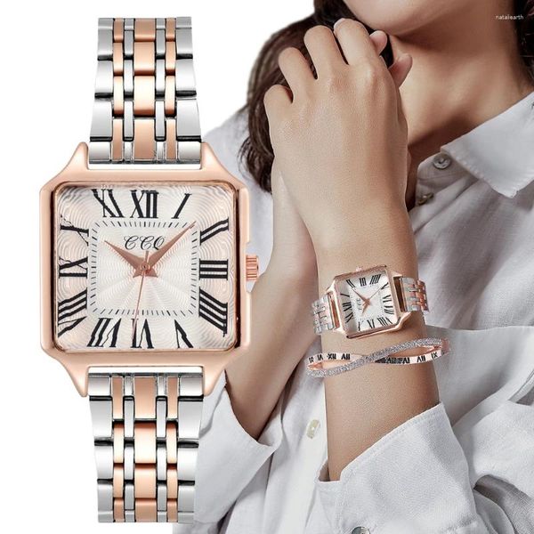 Montres-bracelets Montres de mode Montres de luxe Marque Square Roman Casual Femme Quartz Horloge Simple Bracelet détachable en acier inoxydable