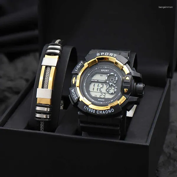 Muñecos de pulsera Relojes de moda Men Sports Electronic muñeca de lujo pulsador de cuero macho de lujo Relogio Masculino