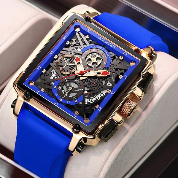 Relojes de pulsera de moda a prueba de agua para hombre, reloj superior de silicona cuadrado, esfera grande, cronógrafo deportivo de cuarzo, reloj Masculino, relojes de pulsera Wris