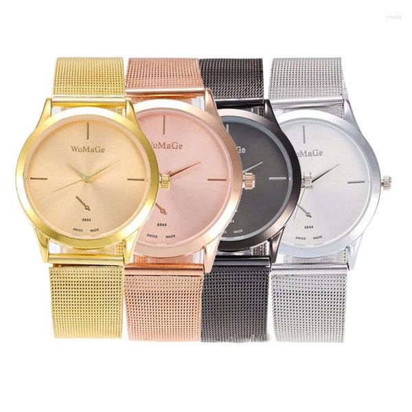 Relojes de pulsera Moda Womage Marca Mujer Reloj Vestido de lujo Malla Relojes de acero Casual Damas Estudiante Chica Regalo Cuarzo Rosa Oro Reloj femenino