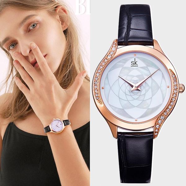 Montre-bracelets Fashion Fashion Wrist Shatch Quartz Clock Luxury Black Leather Sport Watch For Women Diamond Bracelet Watches Woman Relojes M