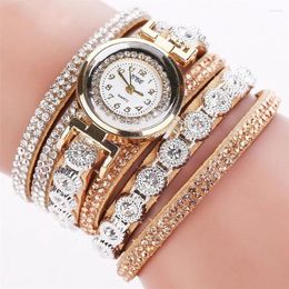 Polshorloges Fashion Women Boheemse stijl Kijk Casual meerlagige strass Rhinestone Bracelet Quartz Pols horloges