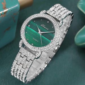 Muñecos de pulsera Fashion Women Diamond Wrist Watch Simple Round Quartz Fuerte Mineral Glass Glass Mirror Elegant Ladies Leisure Watc