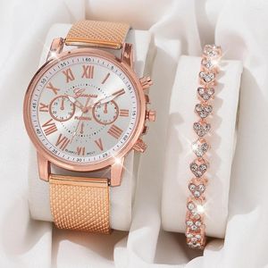 Montre-bracelets Fashion Women Luxury Leather Band Analog Quartz Wristwatch Rose Gold Ladies Watch Robe Clock