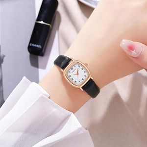 Relojes de pulsera de moda para mujer, relojes de lujo para mujer, pulsera para estudiantes, reloj de cuarzo cuadrado de cuero pequeño para regalos, reloj femenino