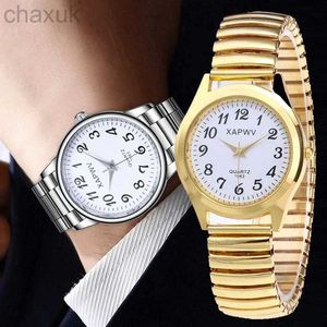 Polshorloges Fashion Women Men kijken Flexibele elastische band Quartz Pols stalen riem paar cadeau D240417