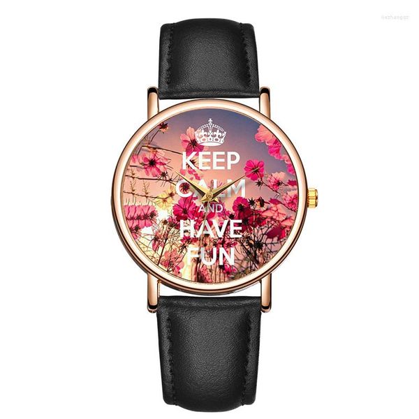 Relojes de pulsera de moda para mujer, conjunto de Reloj de cuarzo para flor de cuero, resistente al agua, con esfera redonda, Reloj de pulsera, Reloj de Moda para Hombre