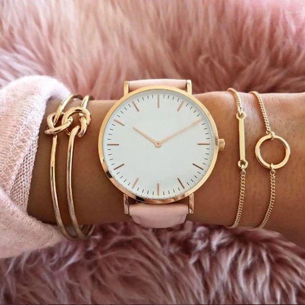 Relojes de pulsera Relojes de mujer de moda Reloj grande Reloj de pulsera Reloj de pulsera de cuero de lujo Regalo de pulsera para mujer