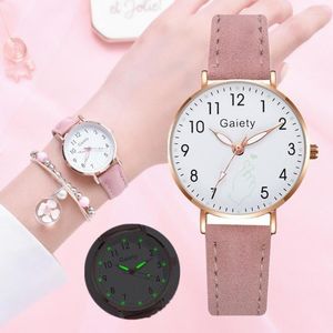 Polshorloges Fashion Women Set armband Watch Student Children Pink Girl Leather Trap Digital Quartz Ladies Gift Clockwristwatches Bert22