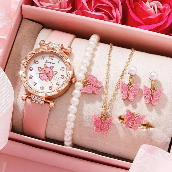 Muñecos de pulsera Fashion Women Watches Casual Quartz Wall Wallwatch Banda de cuero Correa Damas Elegante Perrelante Pearl Juego de femenino simple Reloj