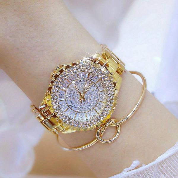 Montres-bracelets Mode Femmes Montres Diamant Pierre Robe Montre De Luxe Dames Or Reloj De Mujer En Acier Inoxydable Bande Quartz Montre-Bracelet