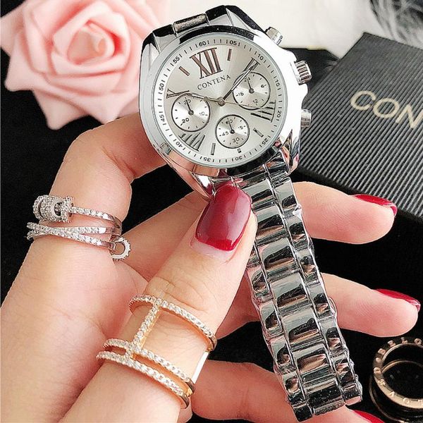 Montres-bracelets Mode Femmes Montres Imitation Trois Yeux Alliage Ceinture Quartz Analogique Montre-Bracelet Dames Robe Classique Argent Horloge Casual