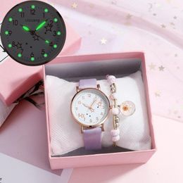 Polshorloges Fashion Women Watches Ladies Rose Gold Stars Luminous pols dunne lederen band armband Watch Relogio Feminino