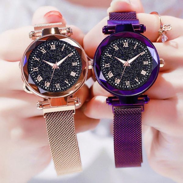 Relojes de pulsera de moda para mujer, relojes de lujo con diamantes para mujer, reloj con imán de cielo estrellado, reloj de pulsera impermeable para mujer, reloj de regalo