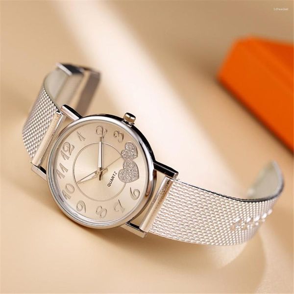 Relojes de pulsera Moda Mujer Relojes Hombres Reloj de oro Plata Corazón Dial Silicona Malla Cinturón Reloj de pulsera Montre Femme Mujer 2023