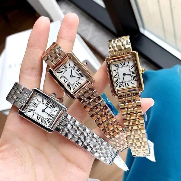 Montres-bracelets Mode Femmes Montres Quartz Mouvement Argent Or Robe Montre Lady Carré Boîtier En Acier Inoxydable Original Fermoir Analogique